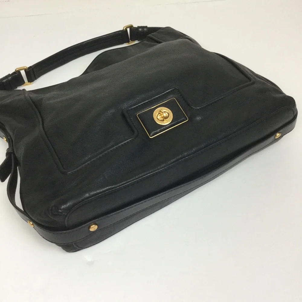 MARC JACOBS Large Black Leather Shoulder Handbag Hobo bag Tote